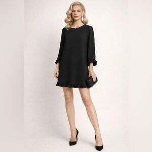 GANNI Clark Black Mini Dress Ruffle Long‎ Sleeve Size 4 Minimalist Quiet Luxury